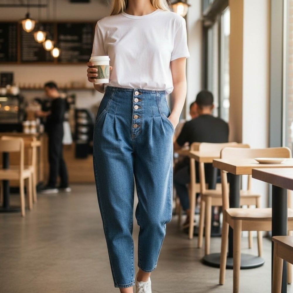 Forever 21 Pleated Tapered Jeans Womens 28 Blue High Rise Button Fly Mom Jeans